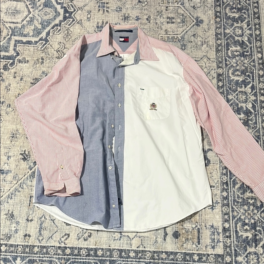 Tommy Hilfiger Red and Blue Casual Button Down Shirt